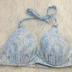 Shade‎ & Shore Halter Bikini Top Size 36 C Blue Mermaid Print Lightly Padded